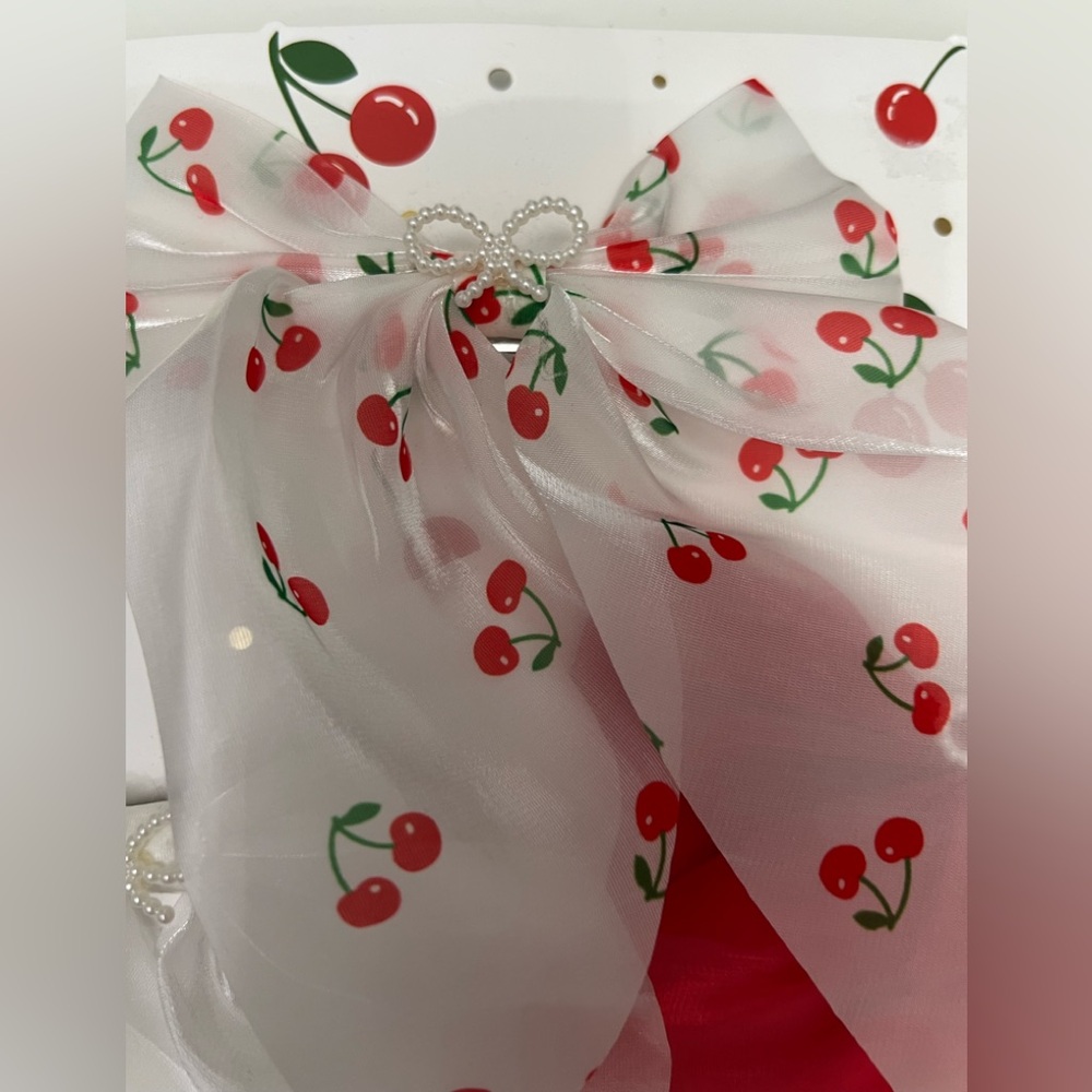 New Cherry Print Hair Bow Set - Red and White - Picture 6 of 6